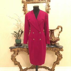 TAHARI Vintage Deep Red Wide Collar Coat Dress